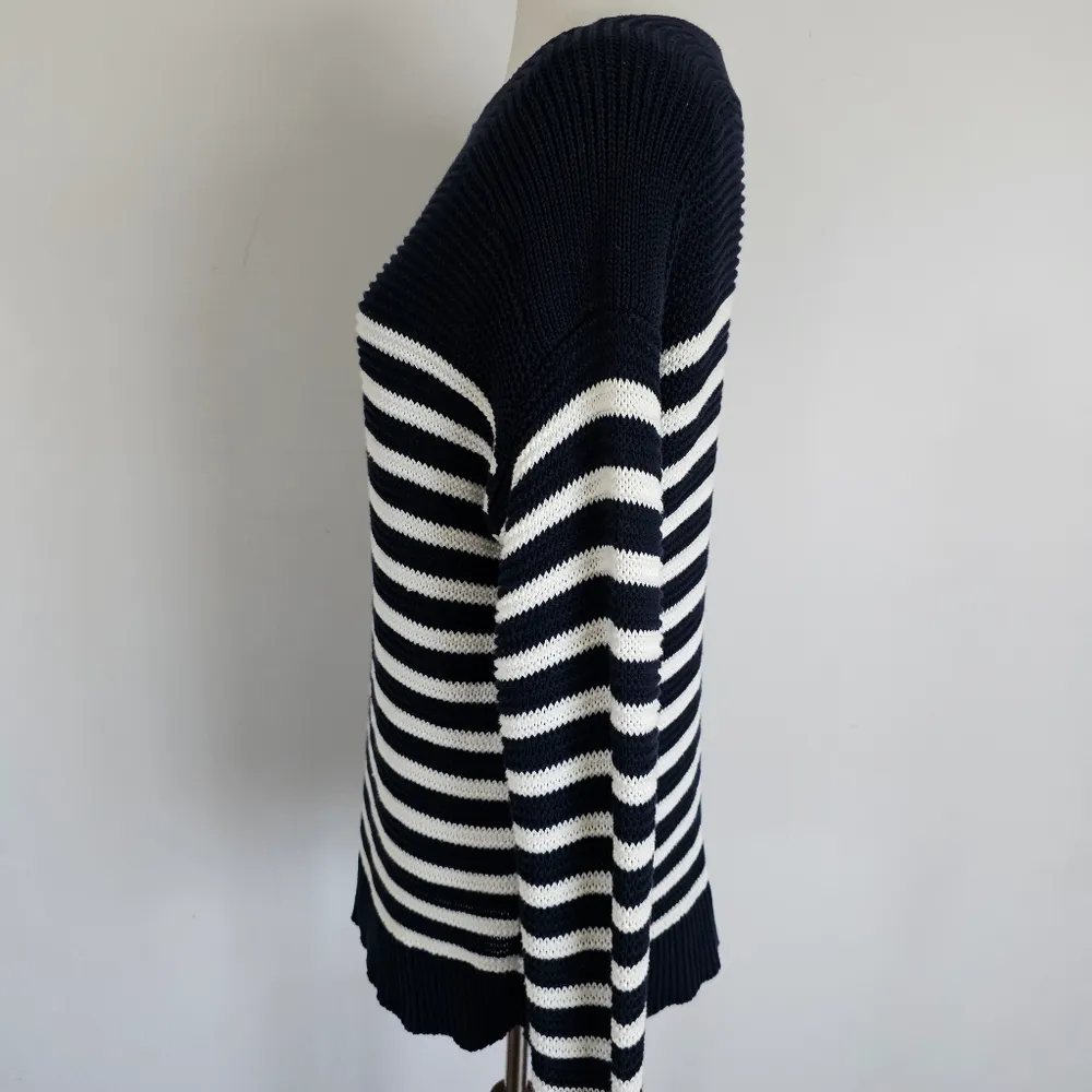 Lauren Ralph Lauren Navy & White Stripe Boatneck Cotton Sweater Size Large - Image 3