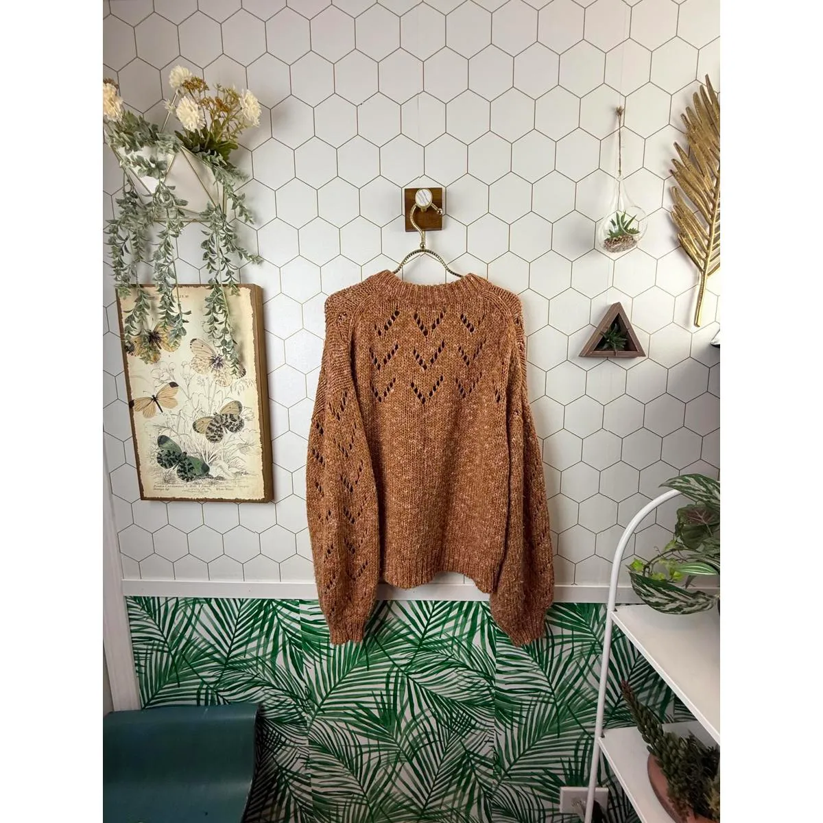 Madewell  Brown Pointelle Bubble-Sleeve Pullover Sweater - Size - Medium - Image 5