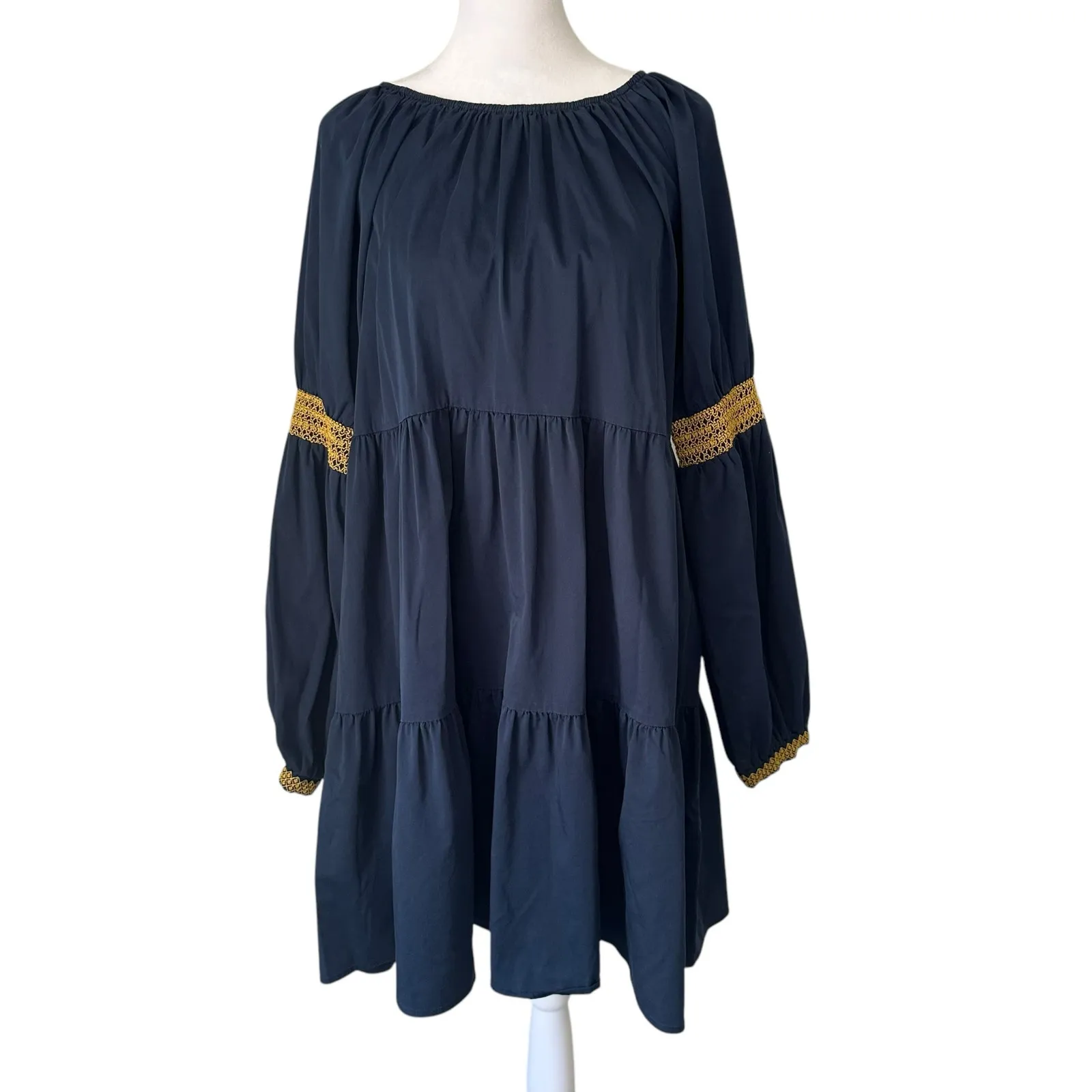 Elizabeth & James navy blue long sleeve peasant dress size L - Image 2