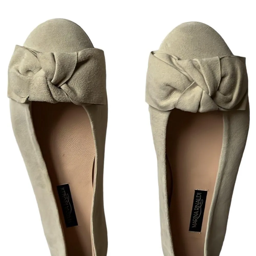 Marina Rinaldi Lenetta Beige/Cream Bow Suede Ballet Flats New without Box Size 9 Tan - Image 3
