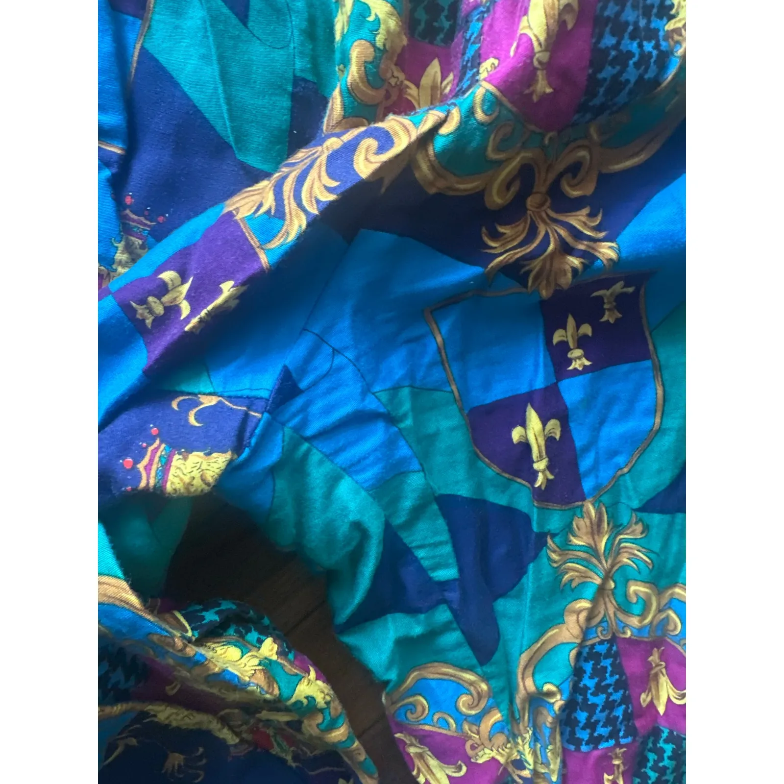 Alexander Campbell Vintage Printed Pants – Bold Regal Patchwork Design Blue Size 8 - Image 3