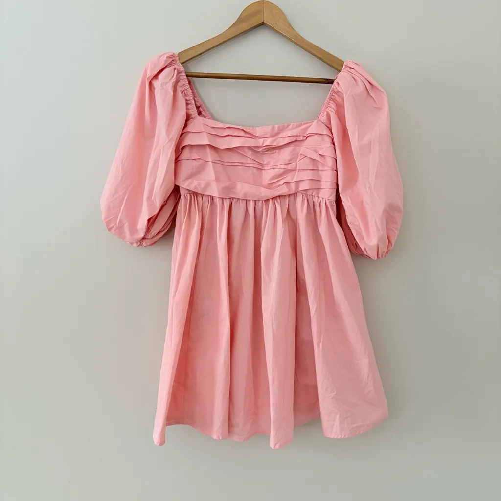 Abercrombie & Fitch Poplin Mini Dress Puff Sleeve Cotton Blend Pink Size M - Image 2