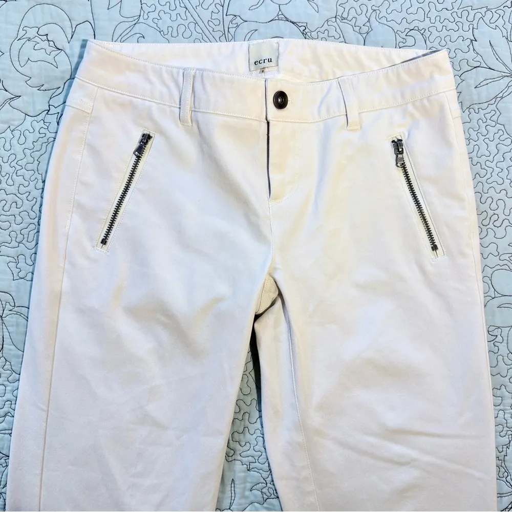 ECRU Stretch Mid Rise Slim Straight Zip Pocket Winter White Pants Women’s  2💚 - Image 2