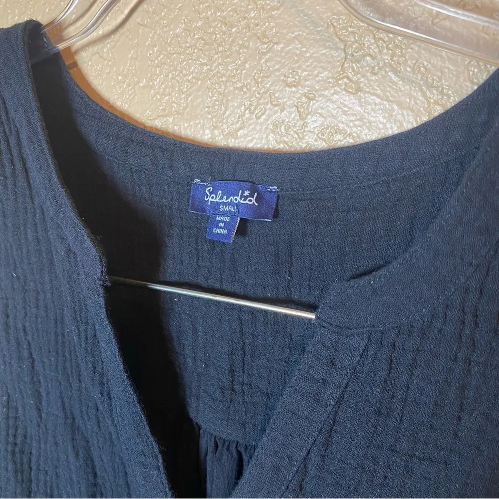 splendid women’s tank black 100% cotton tank top button front size small - Image 2