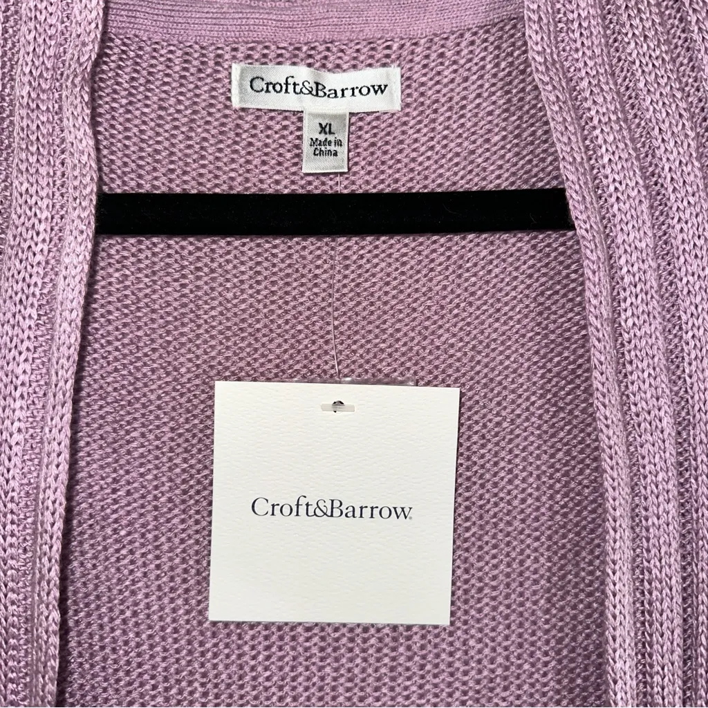 Croft & Barrow Sweater Women's XL Lavender Herb Open Front Cardigan NEW - Image 2