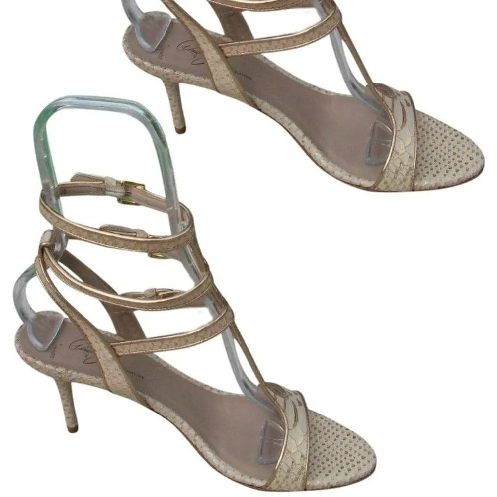 Donald Pliner Metallic Gold Snake Bone Leather Shoe New Strappy Sandal NWT $325 Size 6.5 - Image 7