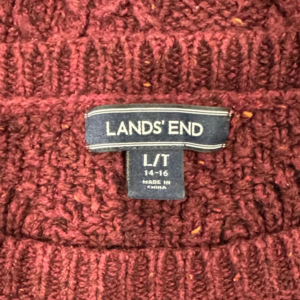Lands' End Rich Burgundy Cable Knit Sweater Red Size L - Image 6