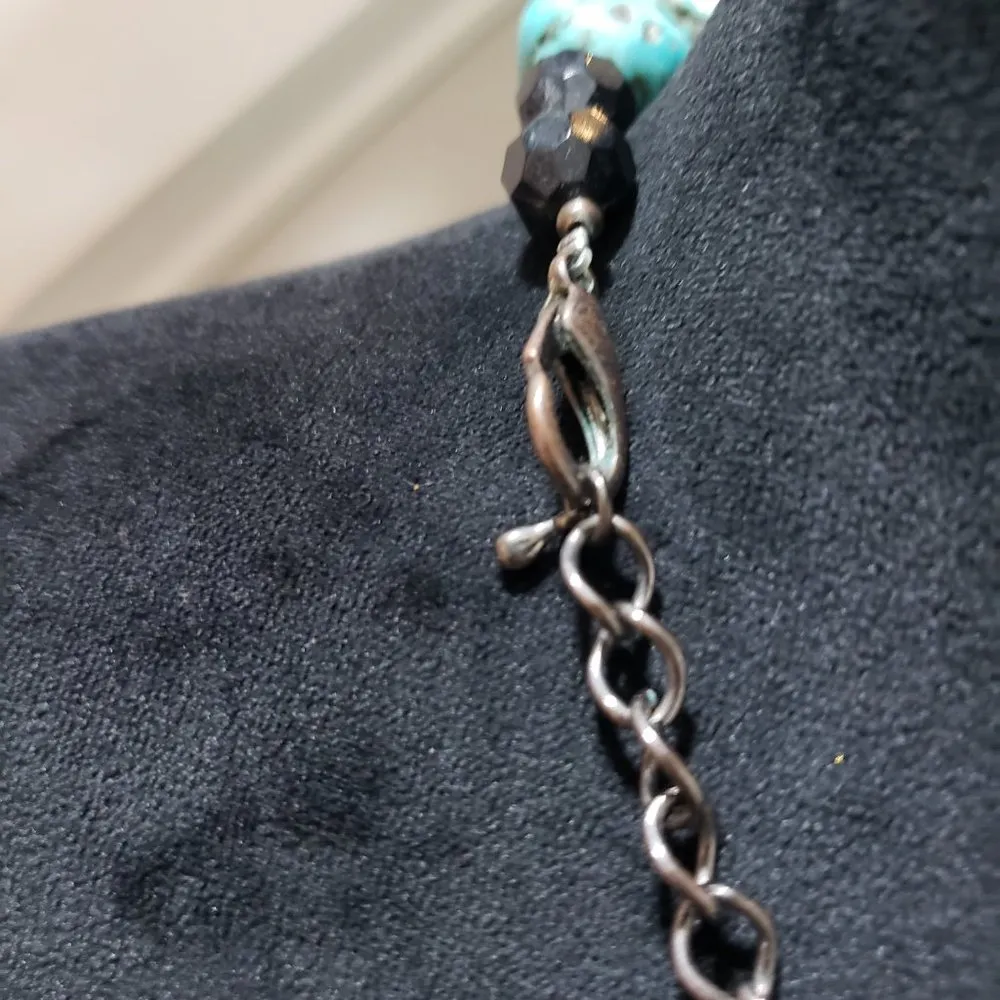 Womens Blue Black Turkey Turquoise Round Onyx Beads Gems Stone Necklace - Image 6