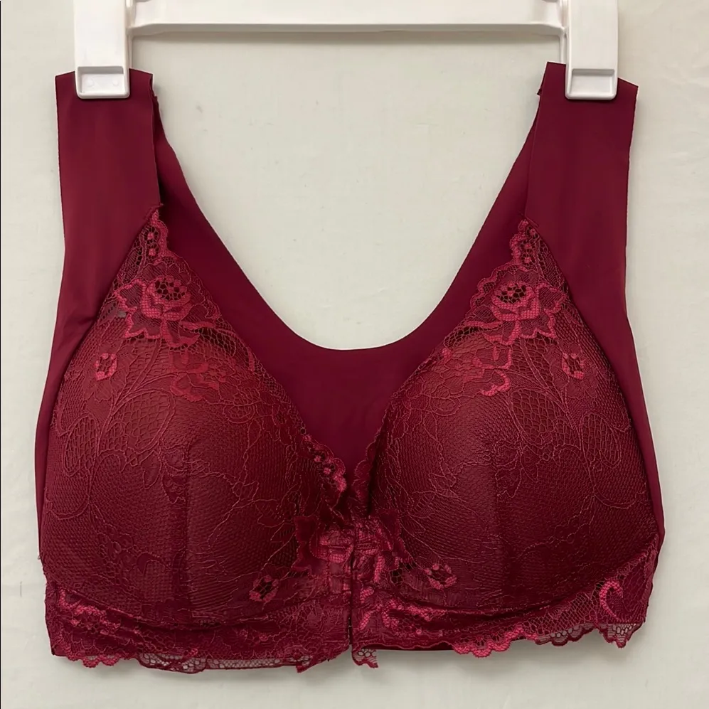 Red Lace Intimates Bra with Decorative Straps. Lace Wireless Bra .New. (E6)!! Size XL - Image 2