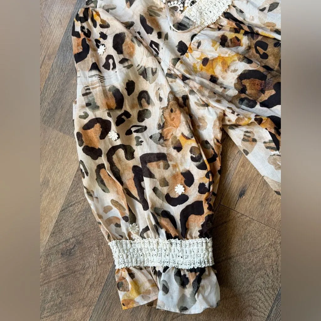 Cupio Leopard Print Blouse with Lace Trim 3/4 bell sleeves Size XL NWT - Image 13