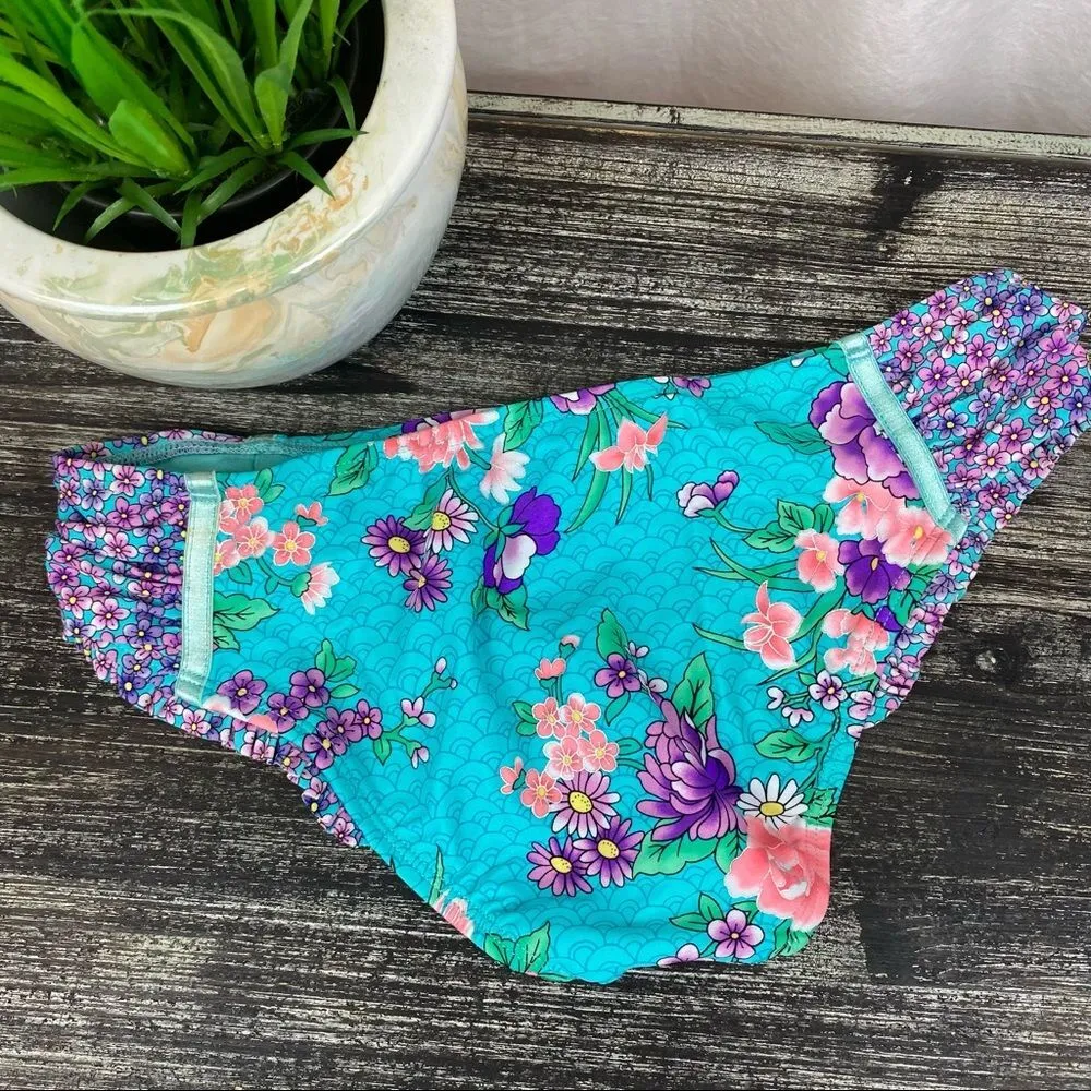 Bikini Lab Blue Floral Shirred Bikini Swim Bottoms NEW S - Image 4