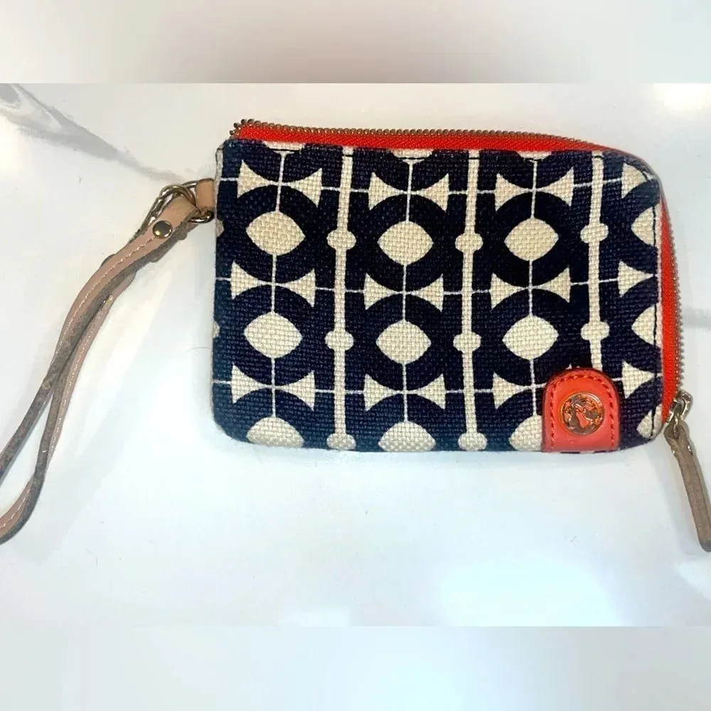 Spartina 449 Callahan Linen Wristlet Wallet Ivory Navy Orange Accent Classic - Image 2