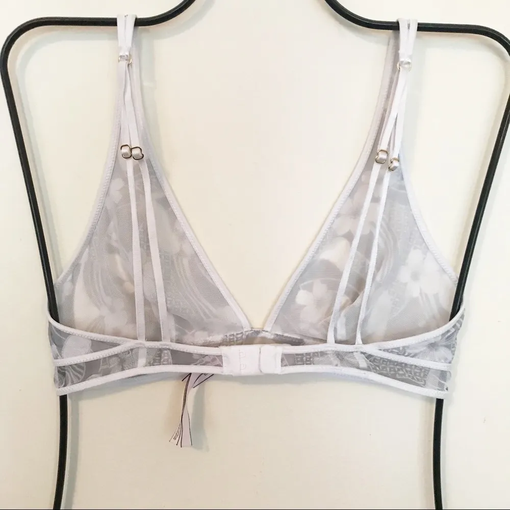 Victorias Secret Sheer Mesh unlined wire free gray floral bra bralette AB A B S - Image 95