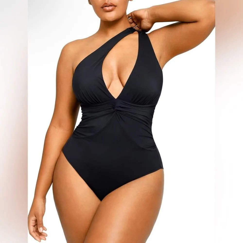 SHAPELLX Tummy Control Swimsuit Women Ruched V Neck One Piece Black M NWT Size M - Image 2