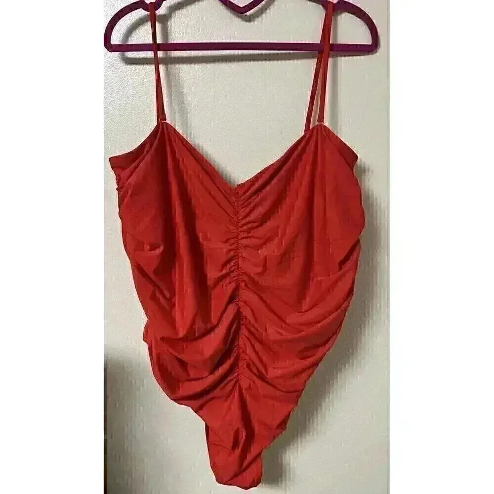 J Crew Red Ruched sweetheart one-piece Removable Straps & Padding Size 24 - Image 2