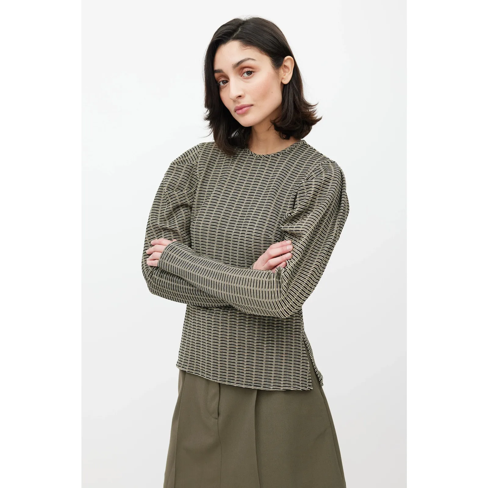 Beaufille Cursa Old Money Textured Knit Puff Sleeve Blouse Small Green Academia - Image 2