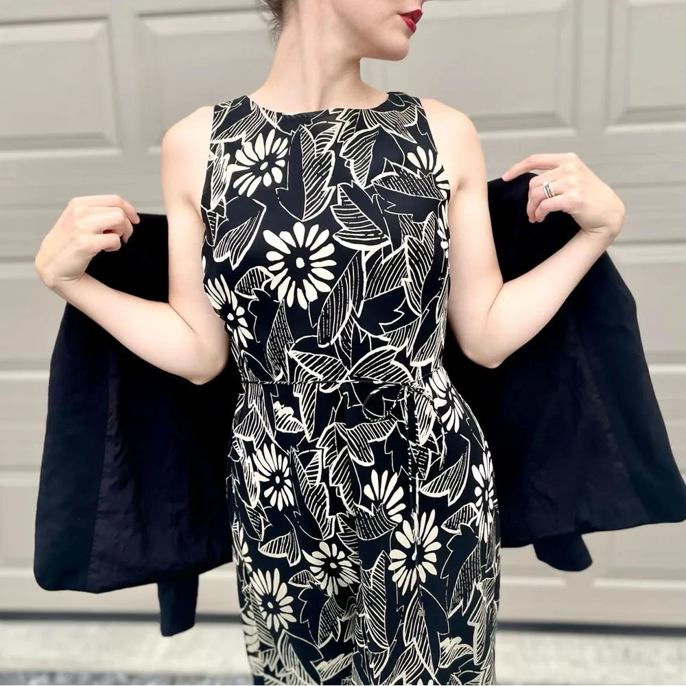 Vintage Ann Taylor Silk Chiffon Tie Belt Midi Autumn Floral Dress Size 12P - Image 5