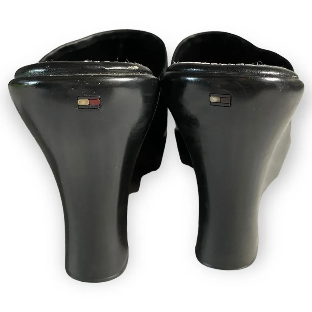 Vintage Y2K Tommy Hilfiger Girl Black Leather Wedge Mules - Image 12