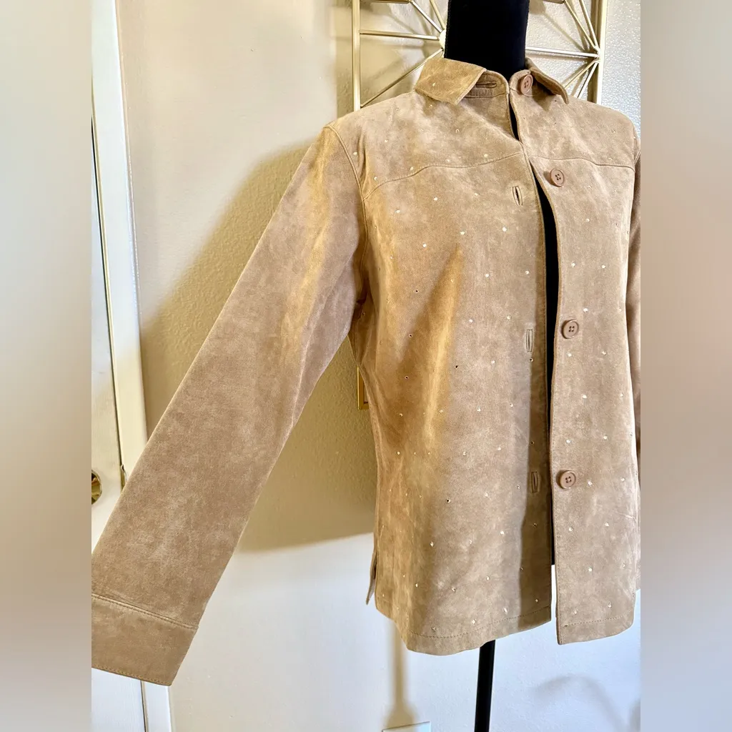 Vintage Embellished Suede Shirt Jacket size large - Image 3