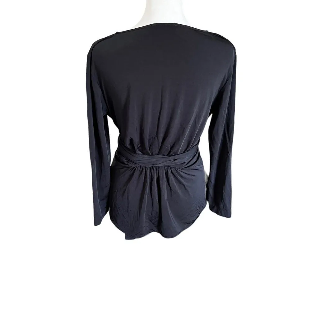MM Lafleur Walker Top Black Silk Blend Knit Crepe Waist Tie Blouse M - Image 7