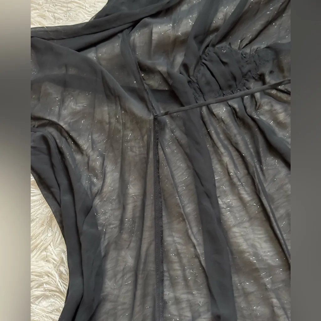 Oscar de la Renta Black Women’s Pink Label Sheer Wrap Robe Ruffle Sleeve Size S - Image 12