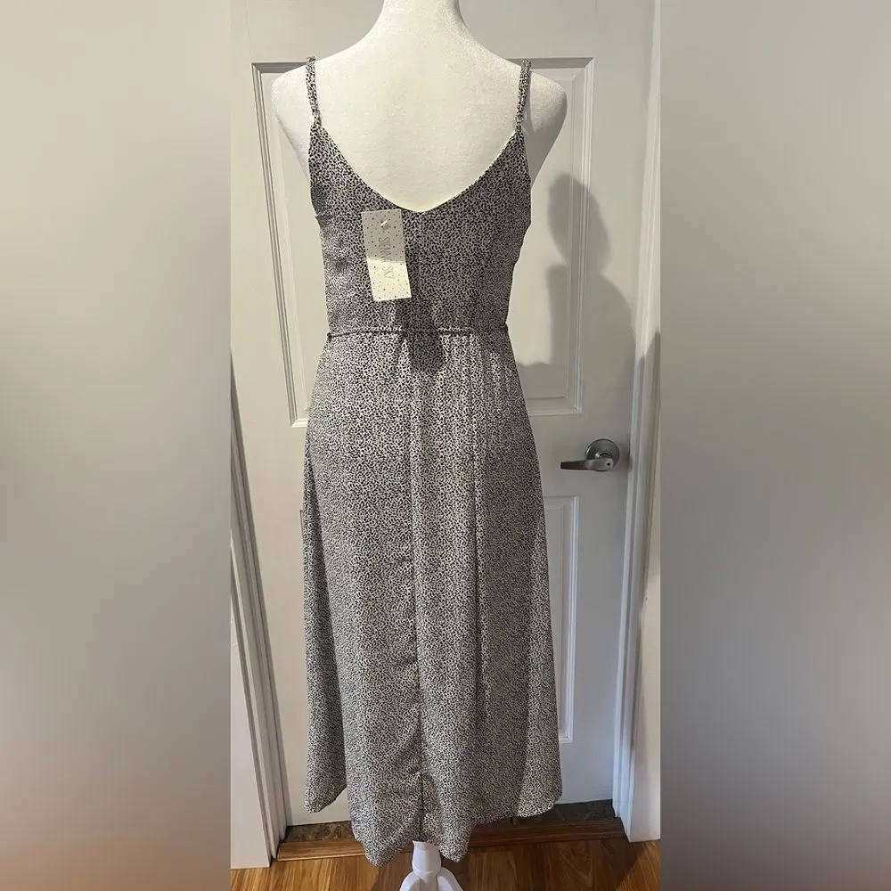 Sienna Sky Midi Creamy White Animal Print Tie Waist Front Slit Dress Size XS - Image 6