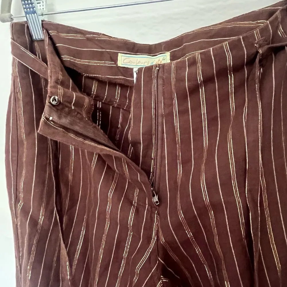 Vintage Couleurs d'ete Linen Blend Wide Pants Womens 4 Brown Metallic Y2k Retro - Image 4