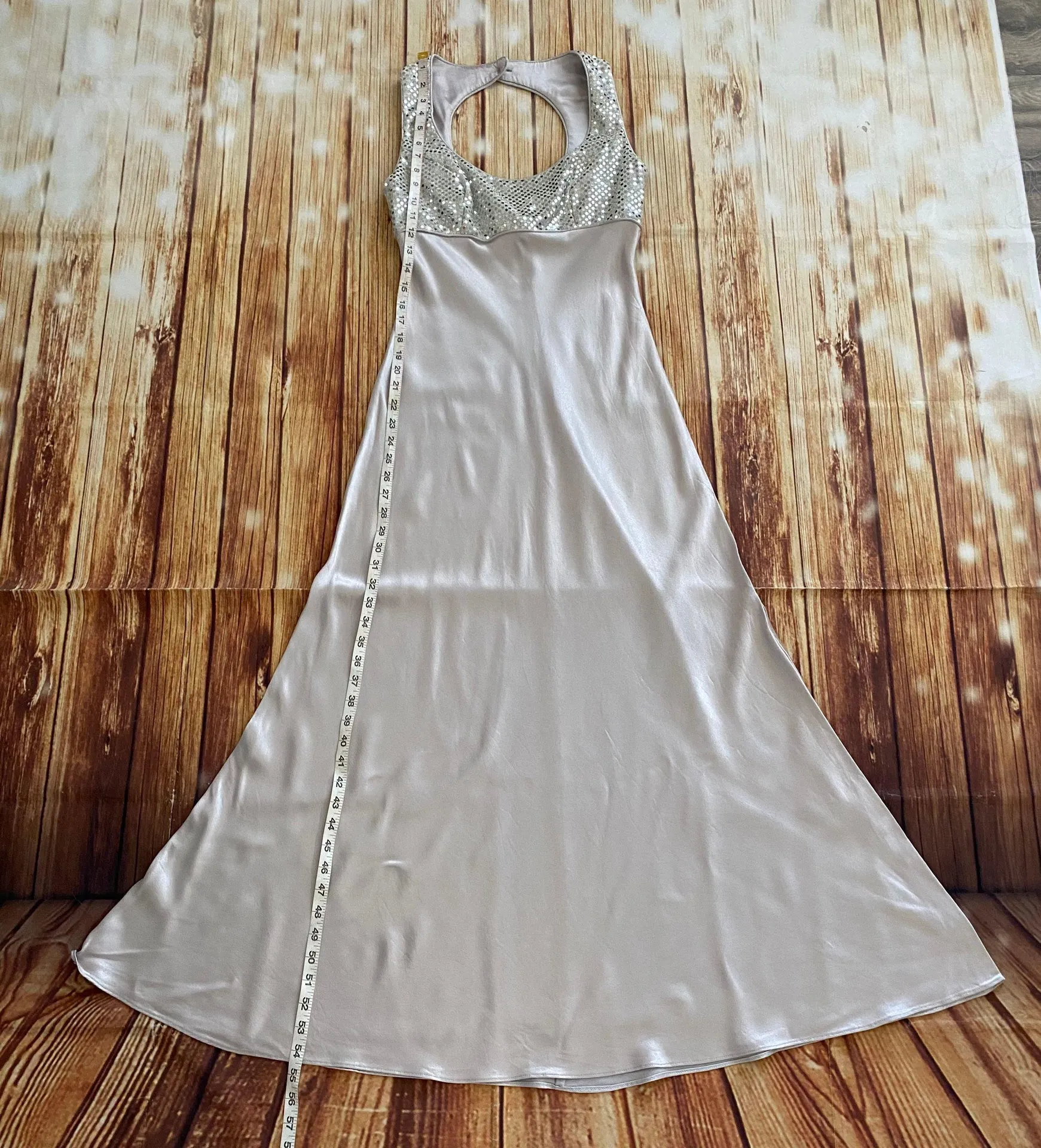 USA Vintage Sleeveless Satin Maxi Dress Sz M - Image 4