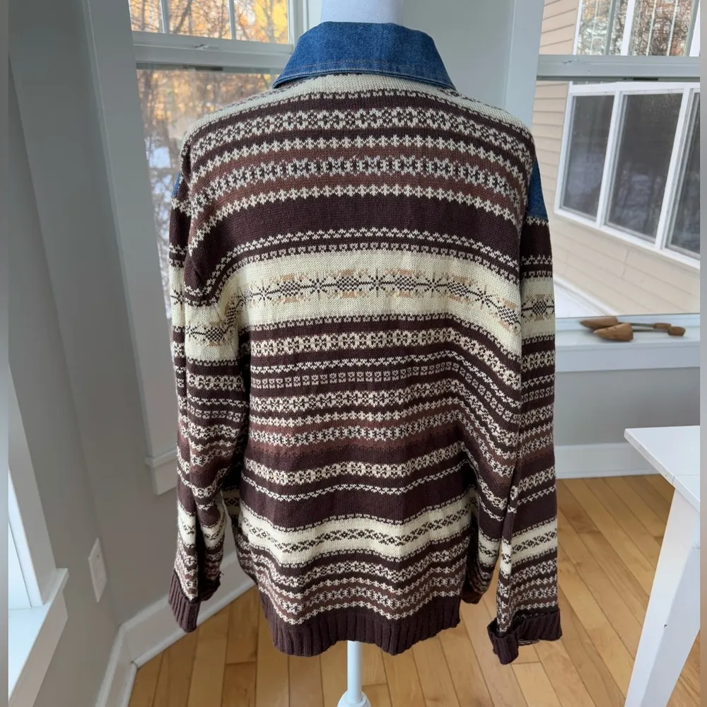 Vintage Faded Glory Denim Brown Fair Isle Sweater Top Jacket Shacket 22/24W XL Blue - Image 12