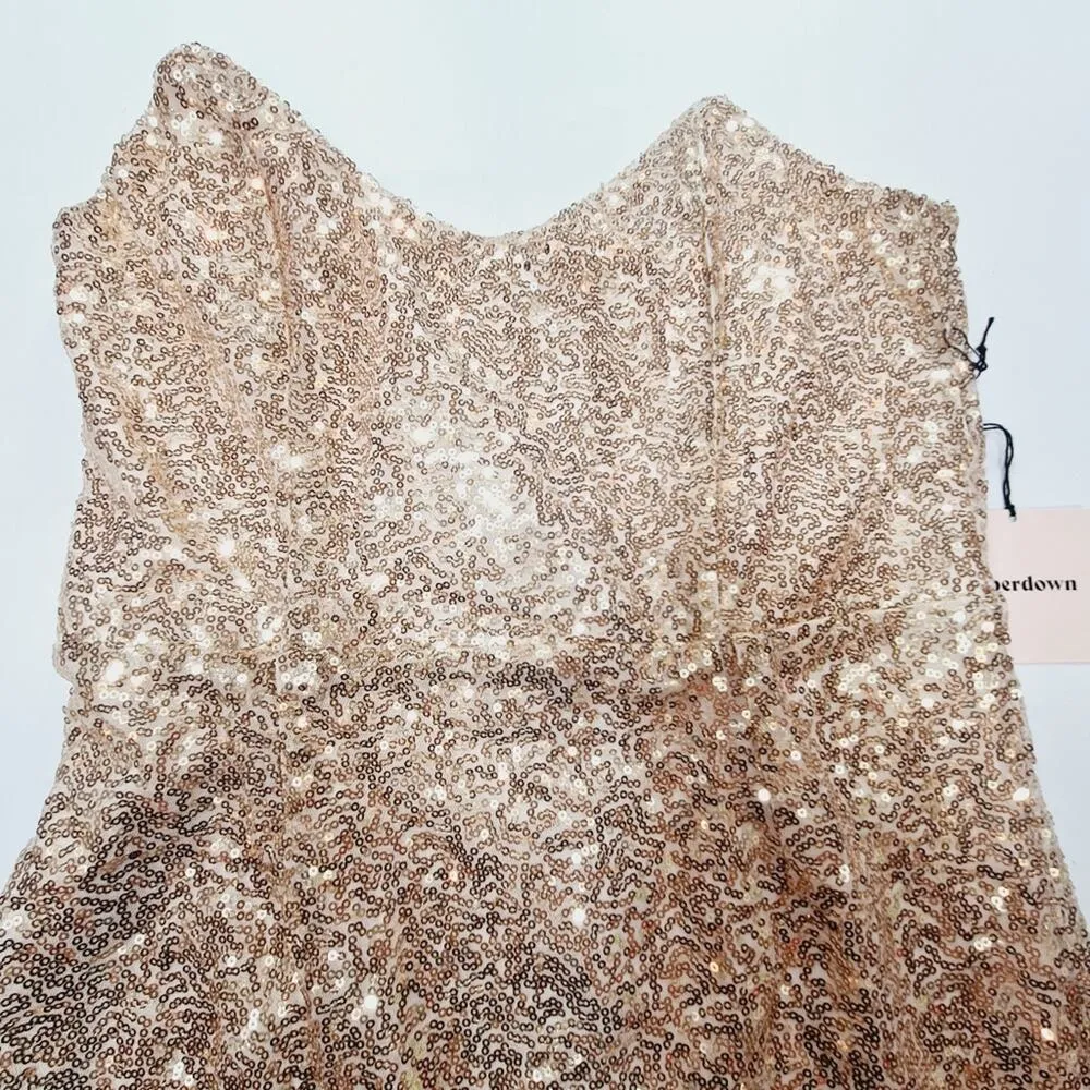 Superdown Stevie Sweetheart Mini Dress in Gold Sequin Medium - Image 4