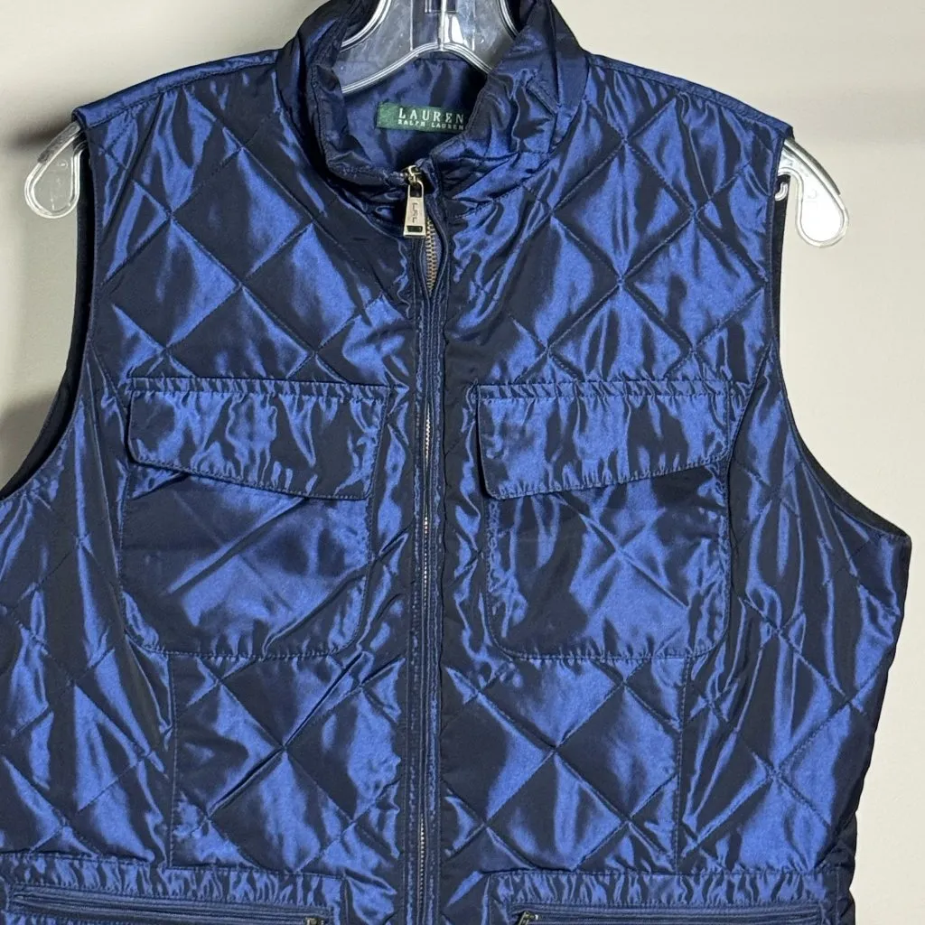 Lauren Ralph Lauren Womens L Blue Quilted Vest Jacket Zipper Pockets Outdoor - Image 2