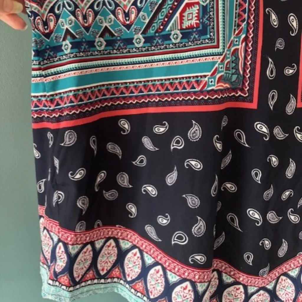 Life Style Petites XL Blouse Sleeveless Paisley Boho Pink Navy Keyhole Career Blue Size undefined - Image 6