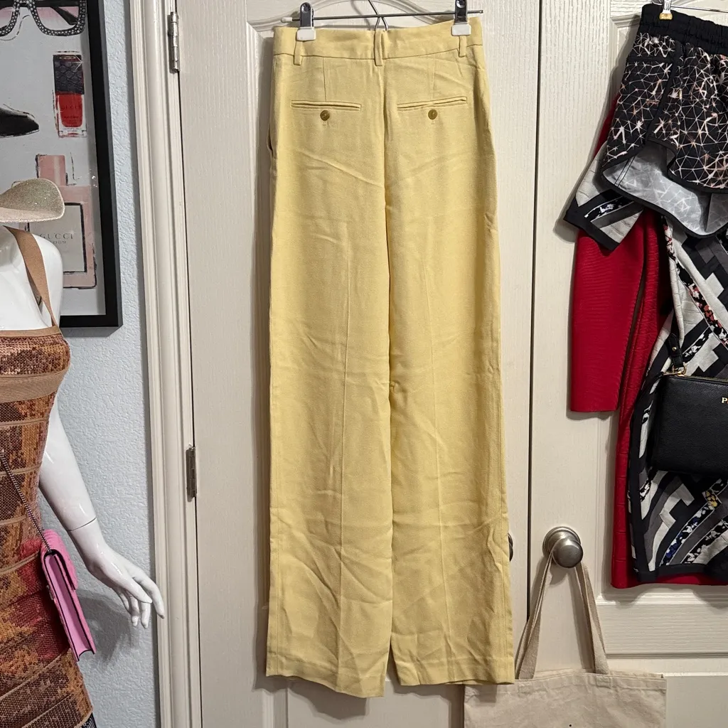 💙 NWT Theory Pale Straw Yellow High Waist Pleated Cady Trousers - Image 3