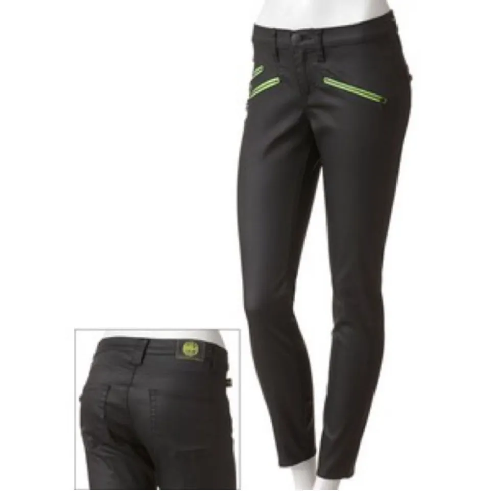 Rock and Republic Banshee Jeans Black Neon Green Waxed GUC Size 8 - Image 2