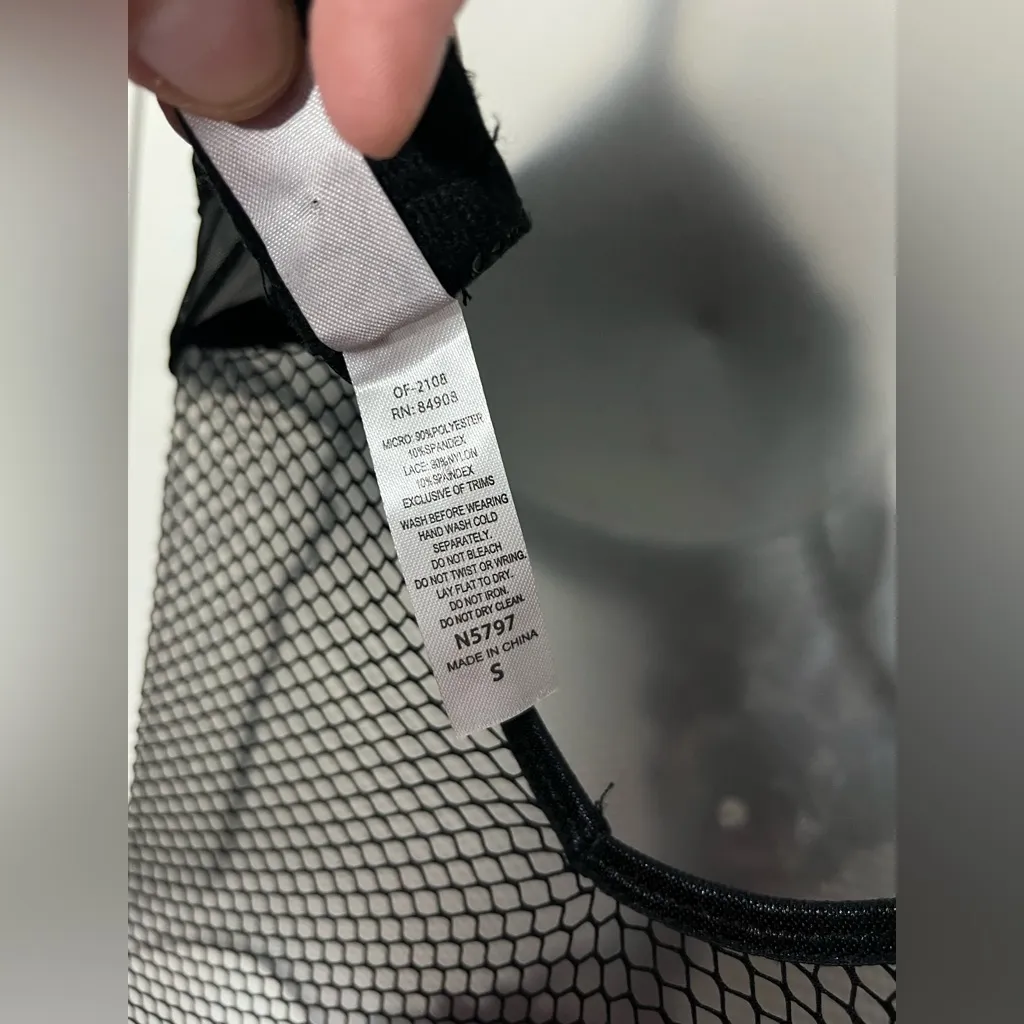 Blackbow NWT Whimsigoth Dark Academia Fishnet Lace Mesh Edgy Alt Bodysuit Sz S Black - Image 13