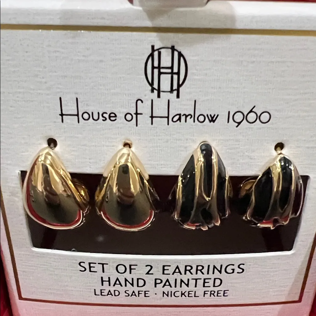 House of Harlow 1960 | Gold & Black Teardrop Earrings - Image 3