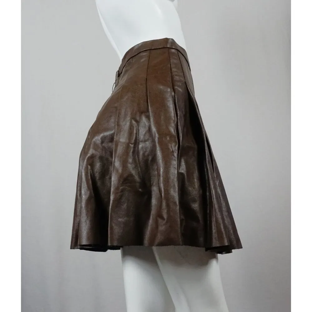 PAPERMOON High Waist Faux Leather Pleated Skirt Brown Woman's Medium - Image 5