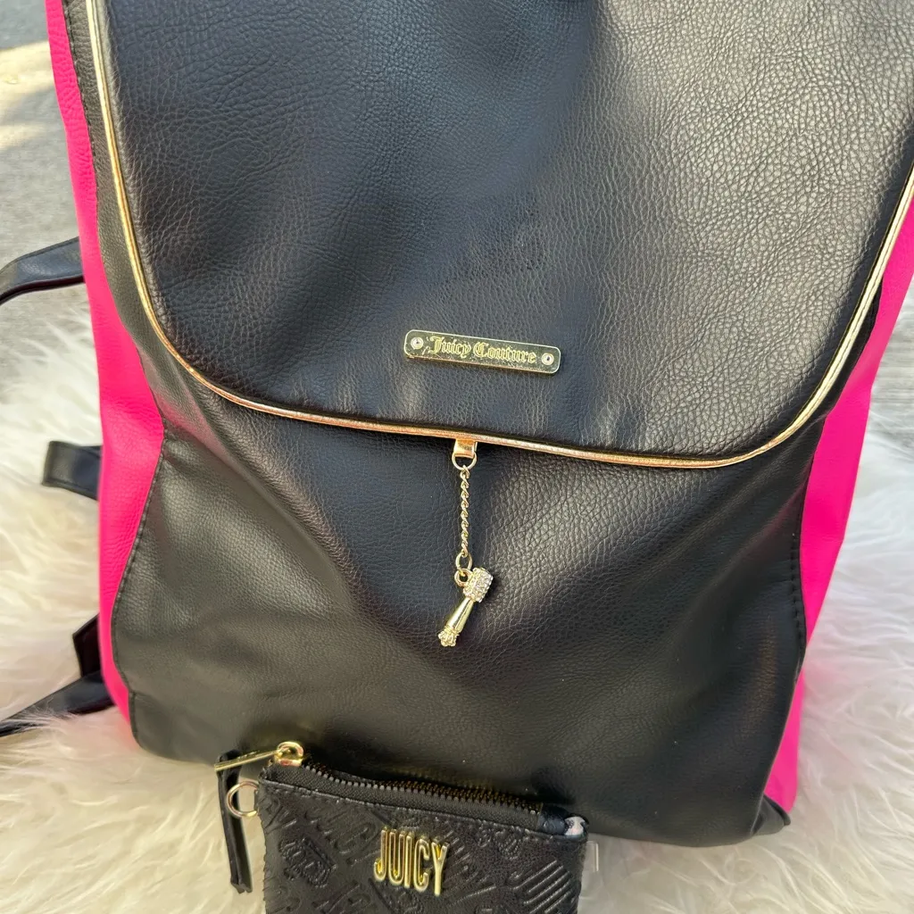 Juicy Couture Black and Pink Backpack with Key Charm - Image 2