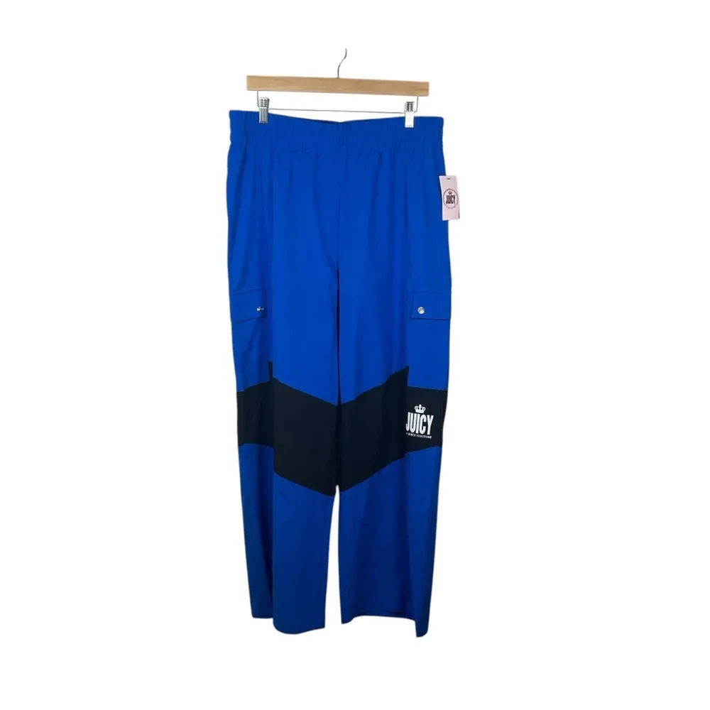 NWT Juicy Couture Wide Leg Y2K Parachute Colorblock Pants Blue/Black Size XL - Image 2