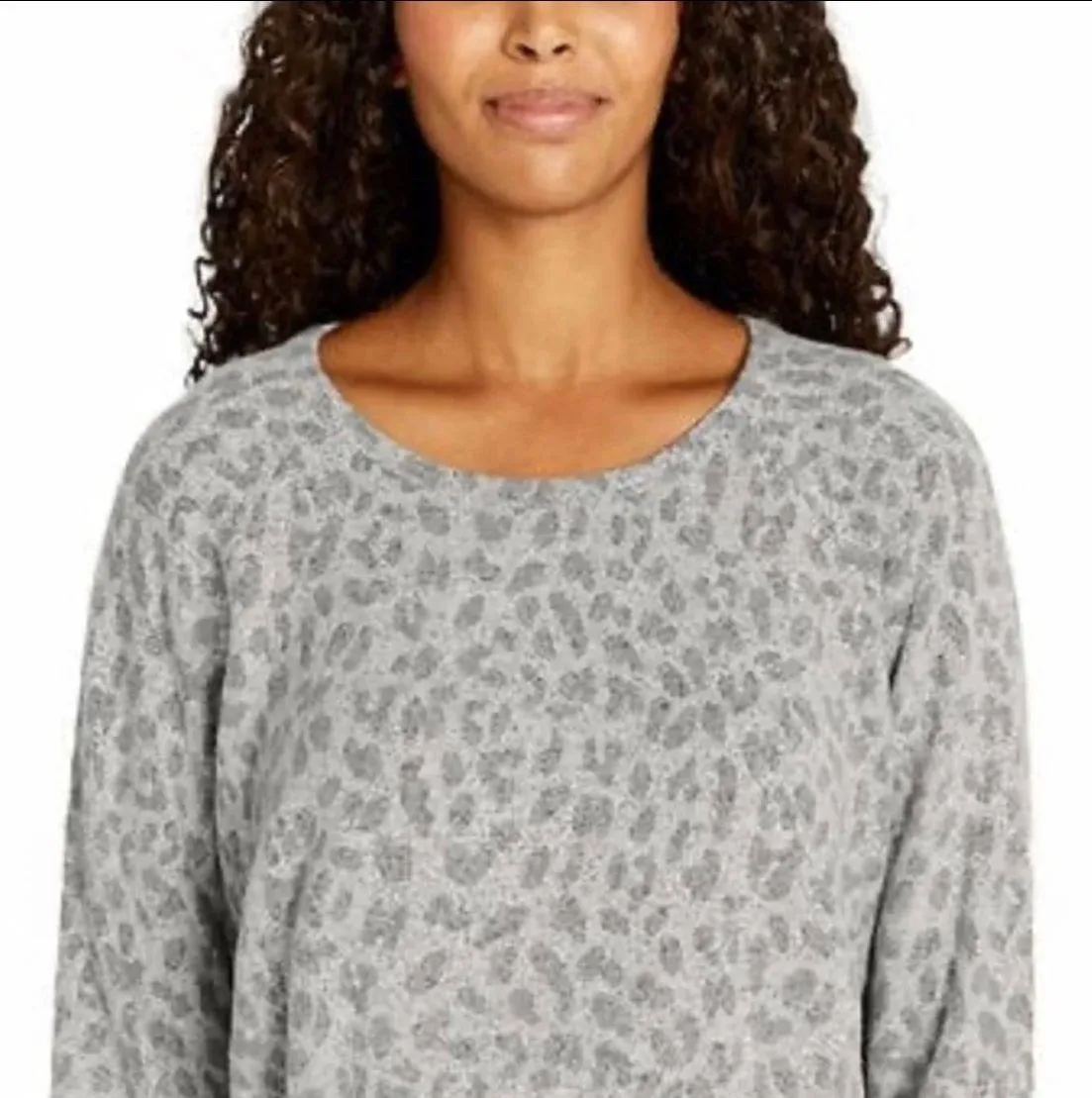 Heather Gray Leopard Print Plush Knit Sweatshirt Size XL - Image 4