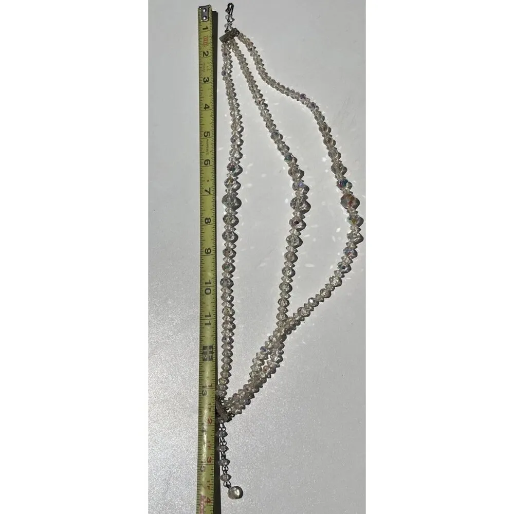 Vintage 3 Strand AB Aurora Borealis Crystal Faceted Beads Style Necklace 15.5” White - Image 12