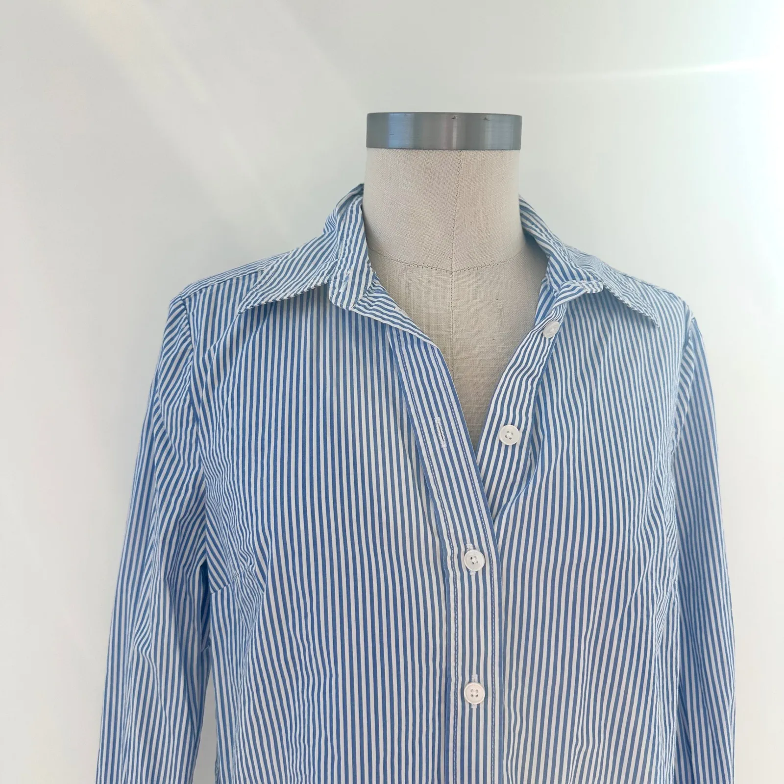 BODEN Blue Sienna White Stripe Button Up Shirt Women US 4 Classic Fit Cotton - Image 8