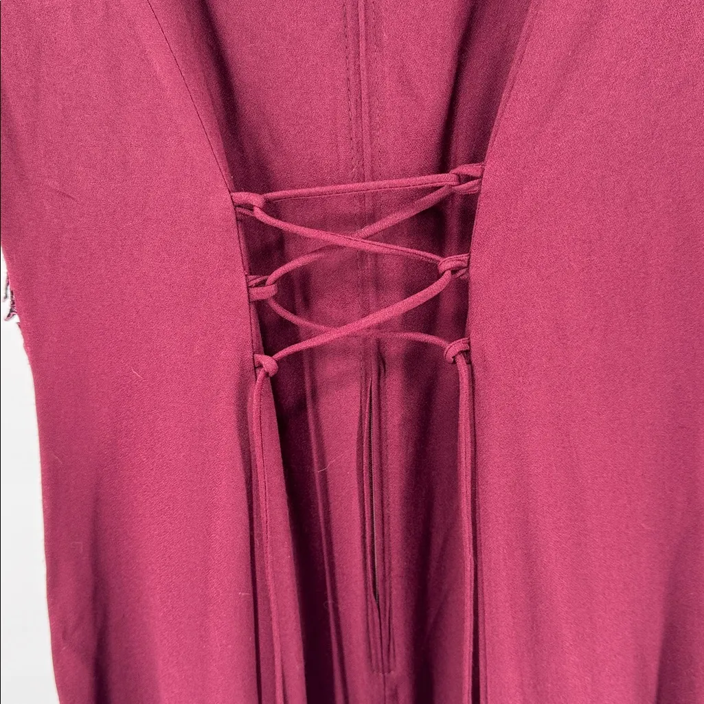 Elegant Burgundy velvet top lace detail 90s vintage tie back Dress 7 Y2K holiday Red Size undefined - Image 7