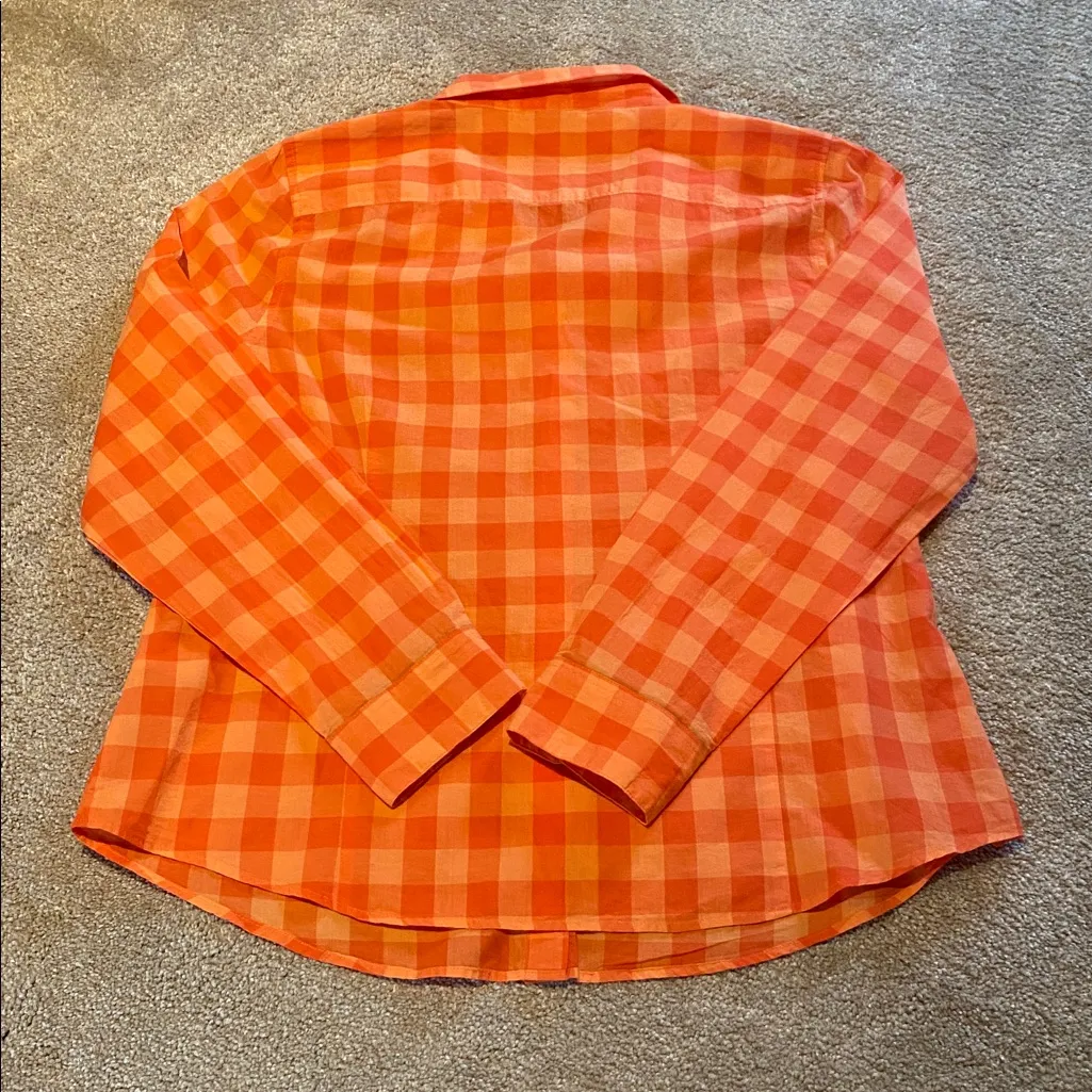 Crown & Ivy Gingham Cotton Button Down Shirt Orange Size XL - Image 10