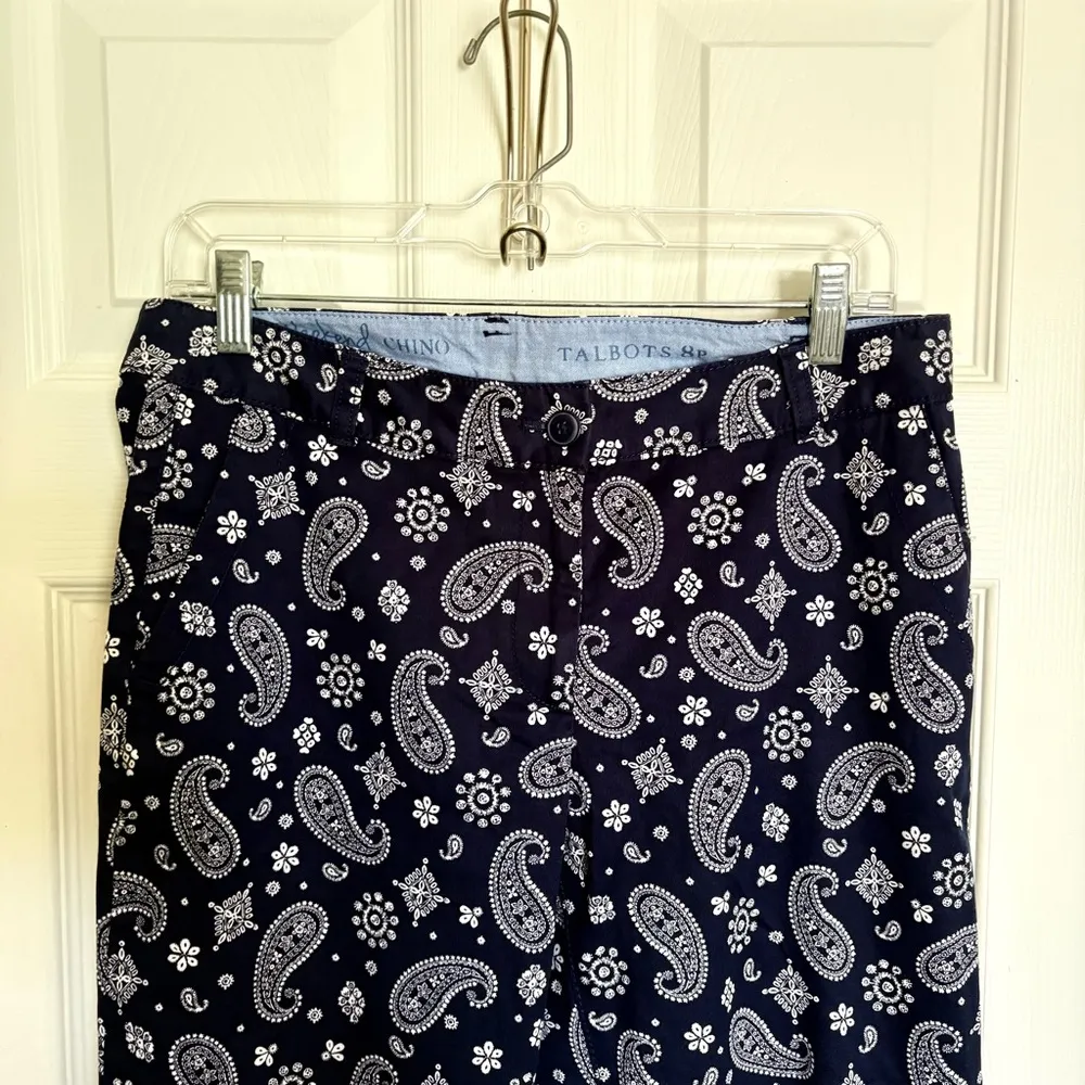 Talbots Blue White The Weekend Chinos Pants Paisley Print Size 8P - Image 3