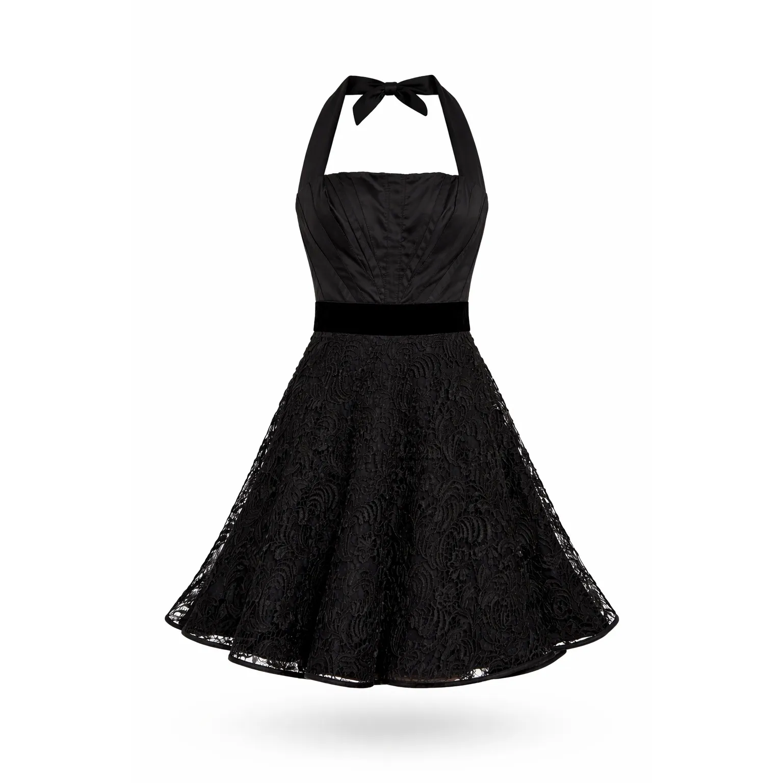 Karen Millen Black Halter Lace Fit Flare Party Dress Size 8 NWT - Image 2