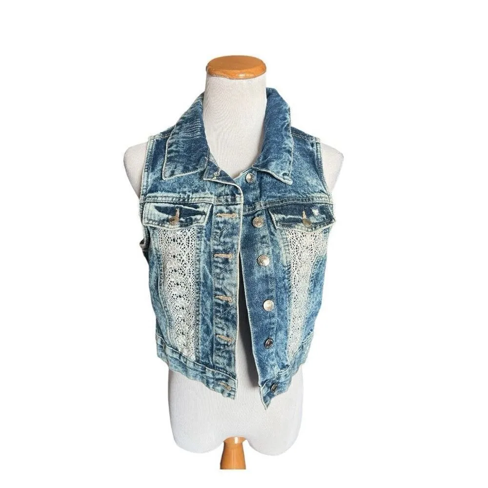 Womens Amethyst Jeans Cowboy Coture Stonewash Western Chic Denim Jean Vest  Sz L - Image 3