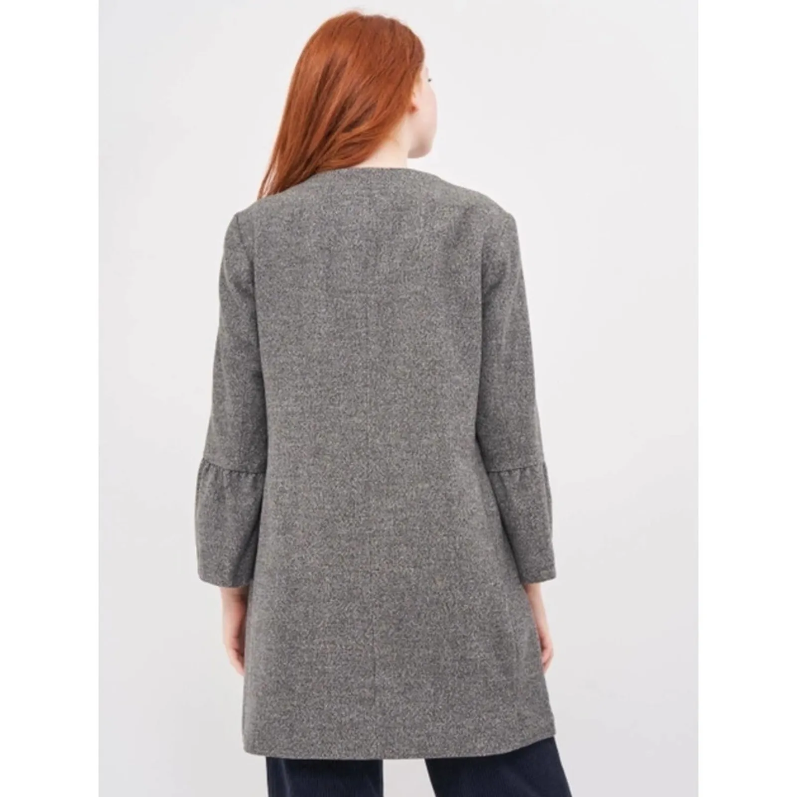 H&M Coat Womens 8 Gray Flare Sleeve Lined Collarless Minimalist Modern Old Money - Image 2