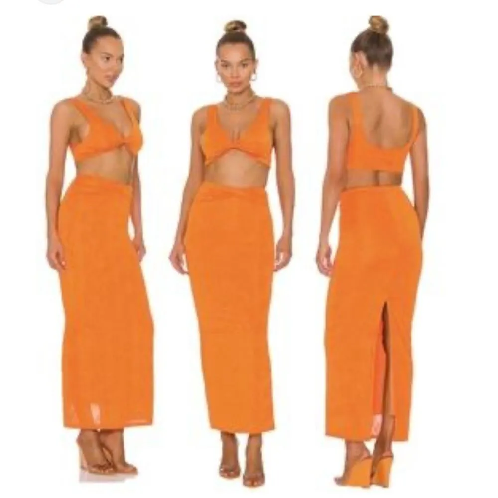 Superdown Joana Maxi Skirt Set in Tangerine Orange size Small - Image 8