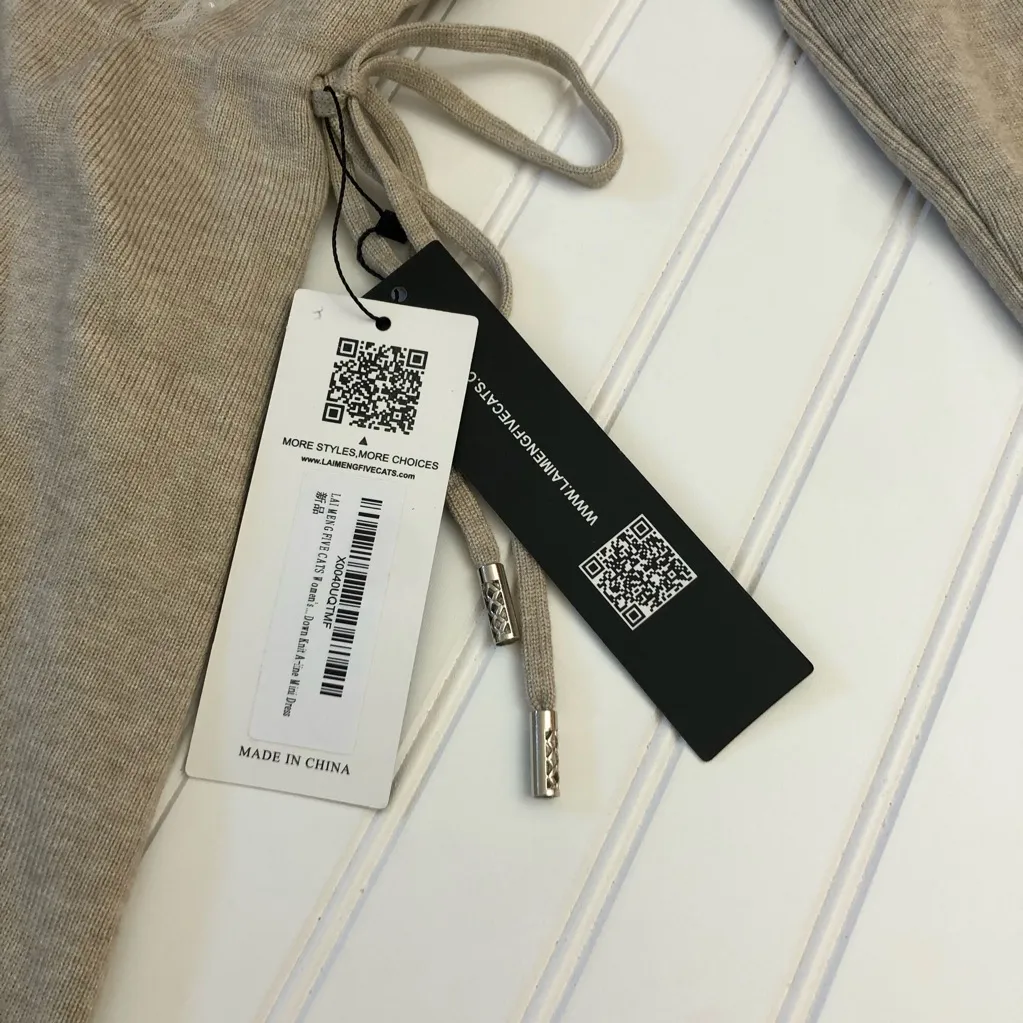 Lai Meng Five Cats Beige Long Sleeve Sweater Dress with Pearl and Lace Detailing Size M - Image 14